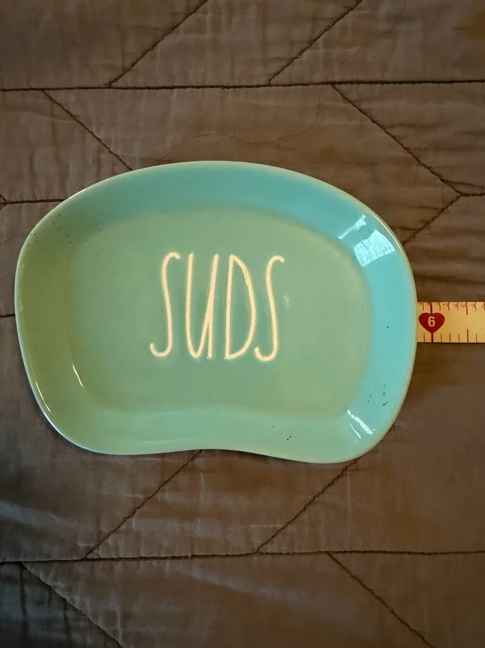 Rae Dunn teal Ceramic Soap Dish with SUDS Lettering